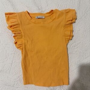Zara Kids Yellow Ruffle Sleeve Tee